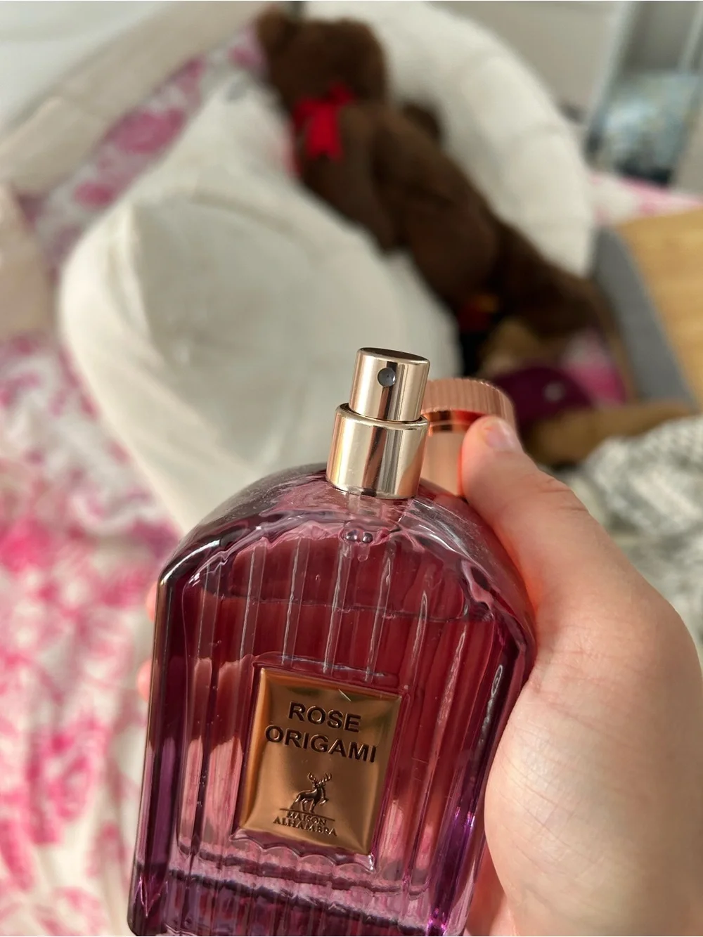 Rose Origami Women's Fragrance Spray — Pink Bottle with Rose-Gold Cap